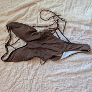 Elegant Brown Women's One Piece Swimsuit Size L